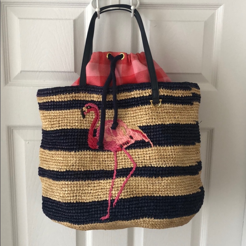Draper James x Netaporter flamingo straw beachtote